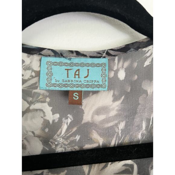 Taj By Sabrina Crippa Women’s Beaded Silk Floral Tunic Top Coverup lace up small - Picture 4 of 8